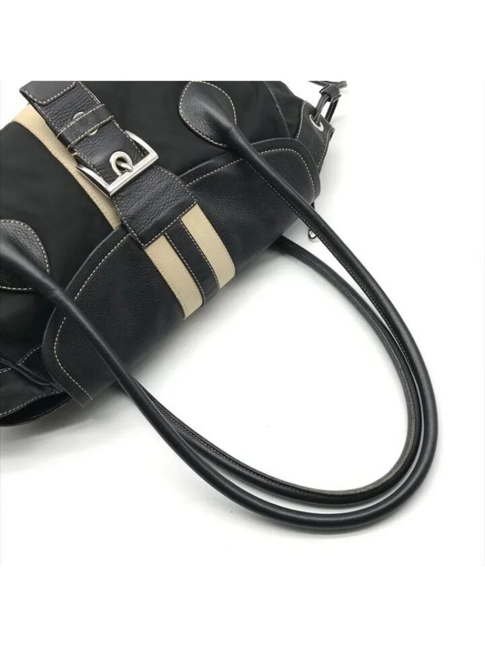 Prada Nylon Leather Belt Hand Bag Black
